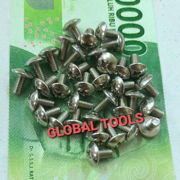 Stock Baru  baut JT stainless 304 m4 x 8 baut payung 4x8 Truss head machine screw Tools global