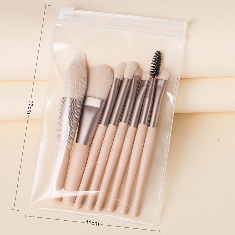 [Full] 8PCS Mini Pro Pinceaux De Maquillage Débutant Mat Manche En Bois Brosse Souple Portable