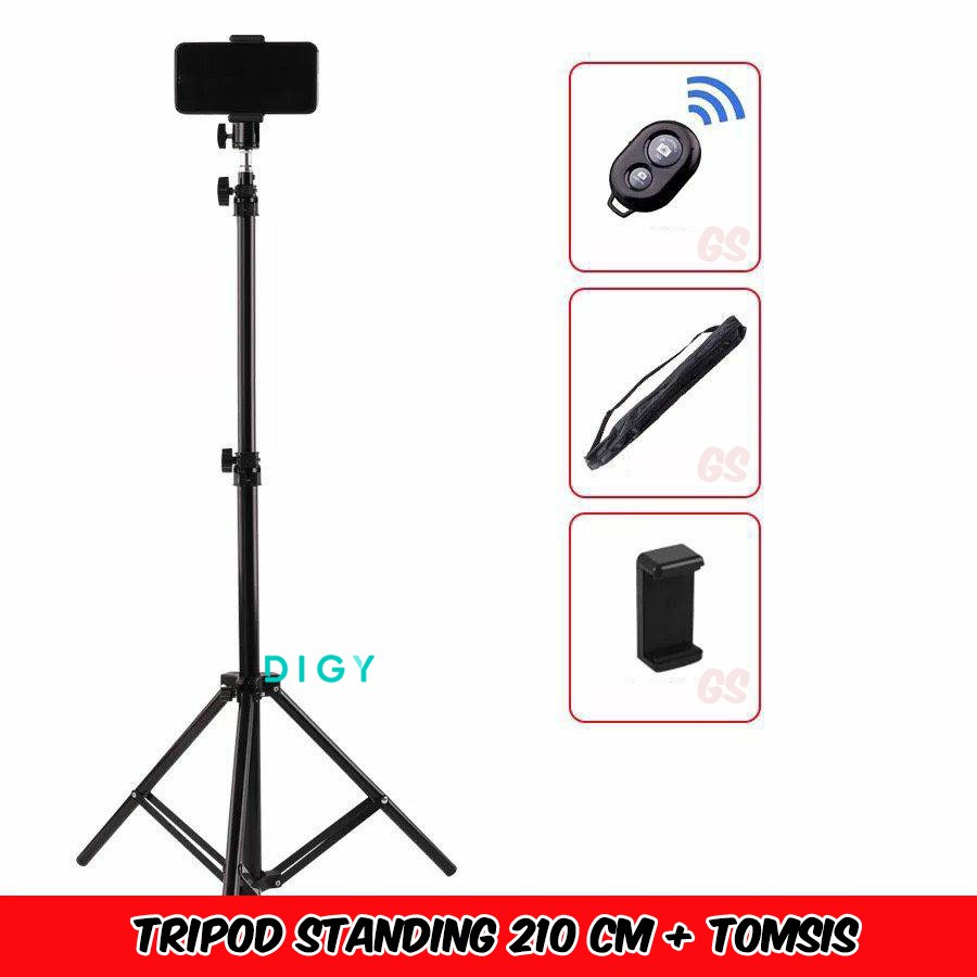 PAKET Murah TRIPOD 2.1M + TOMSIS  RINGLIGHT 26CM  LED LAMPU MAKE UP VLOG LAMPU RINGLIGHT TIKTOK LIVE