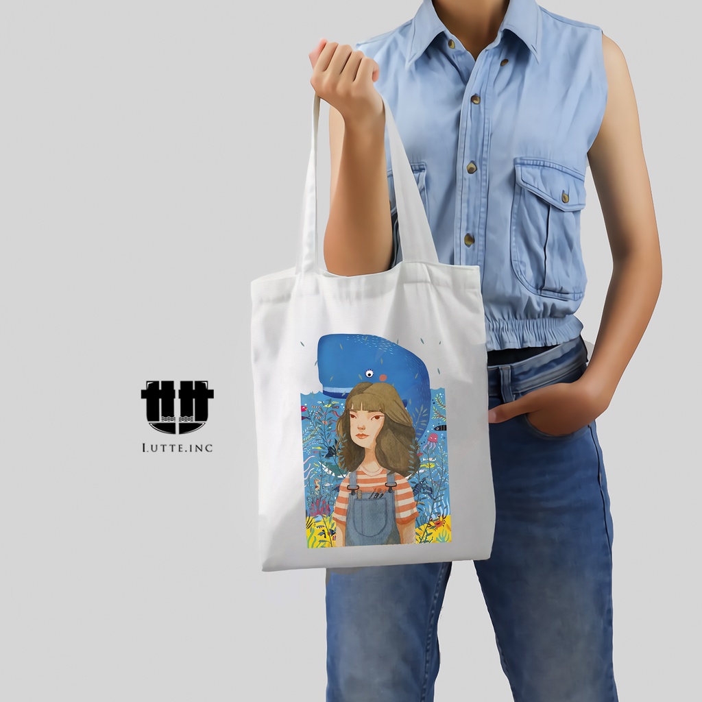 Tote bag Kanvas Original Lutte.Inc Totebag Laptop Tas Tote  Wanita ( Nya Series )