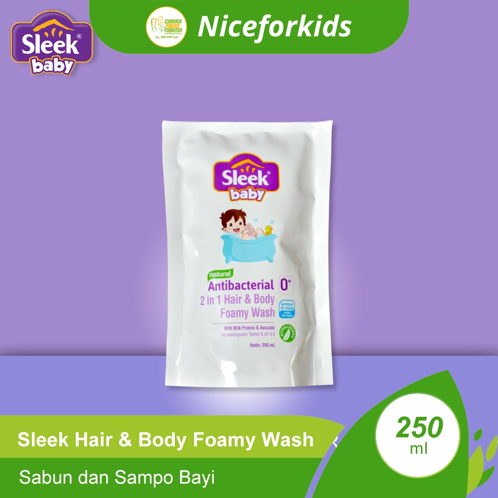 Sleek Baby Natural Antibacterial Hair and Body Foamy Wash Refill 250ml / Sabun dan Sampo Bayi