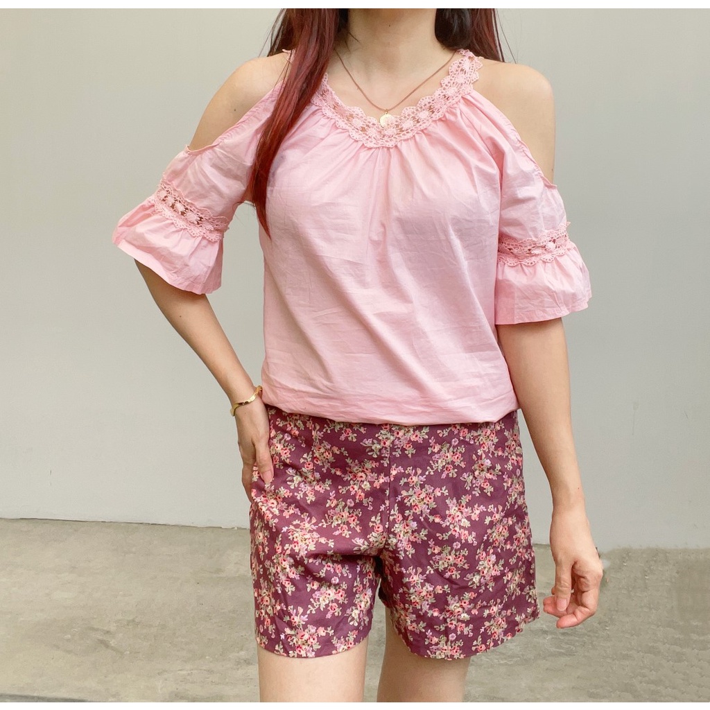 SL342 - Celana Pendek Wanita Basic Cotton Floral Stylish Casual Look