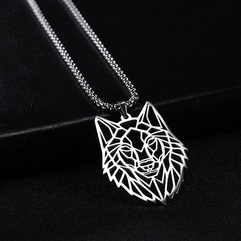 Fancyqube Viking Fashion Wolf Pendant Stainless Steel Hollow Animal Necklace Men Jewelry