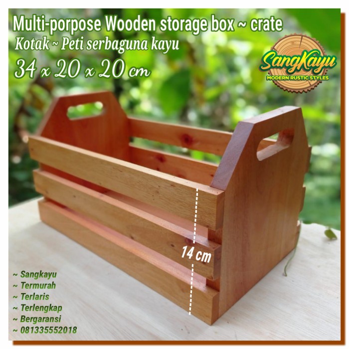 Kotak penyimpanan serbaguna storage box kayu 34x20 wooden crate peti