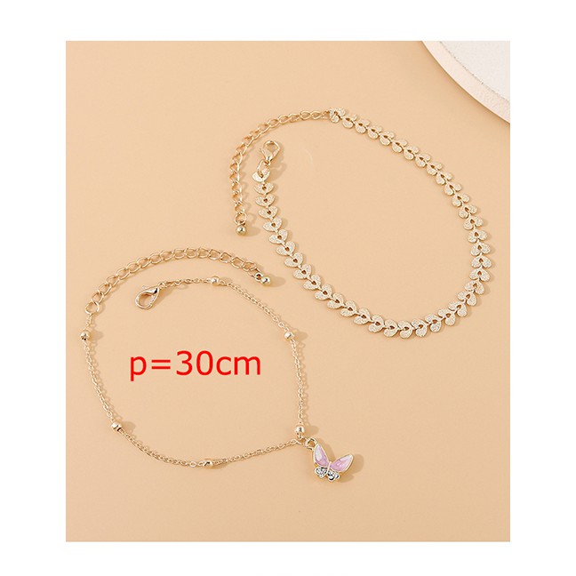 LRC Gelang Kaki Fashion Golden Dripping Butterfly Diamond Heart Alloy Y64463