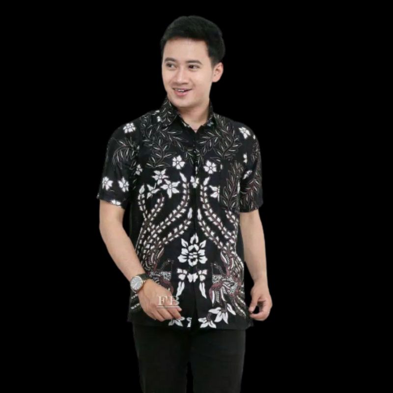 BSWARTBatik HRB026 Kenongo Hem Pendek Padi Pekalongan M L XL Batik Pria MURAH ModernGrosir-Hem cnrawasih putih