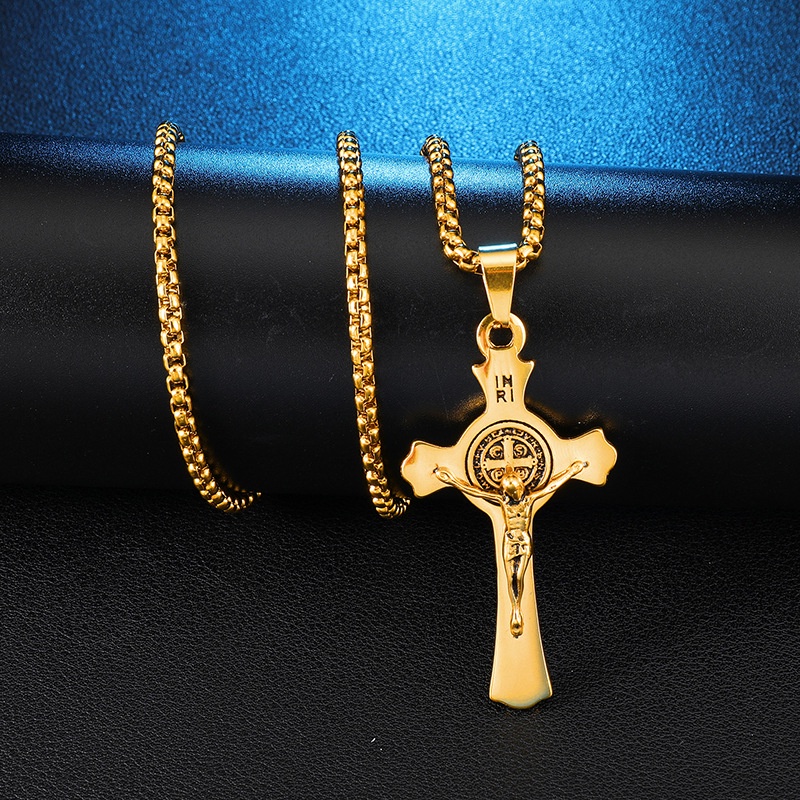 Kalung Liontin Salib Yesus Bahan Stainless Steel Hypoallergenic Untuk Hadiah N-22031