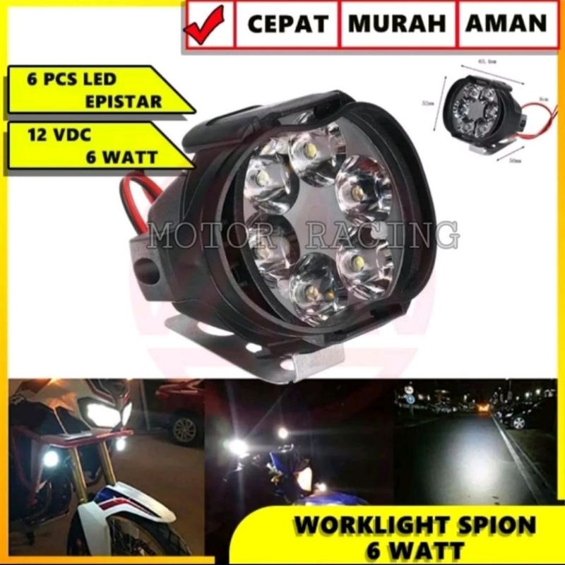 Lampu Tembak Sorot Led Spion Motor Mobil Work Light Cree 6 Mata 12V KRISTAL MURAH