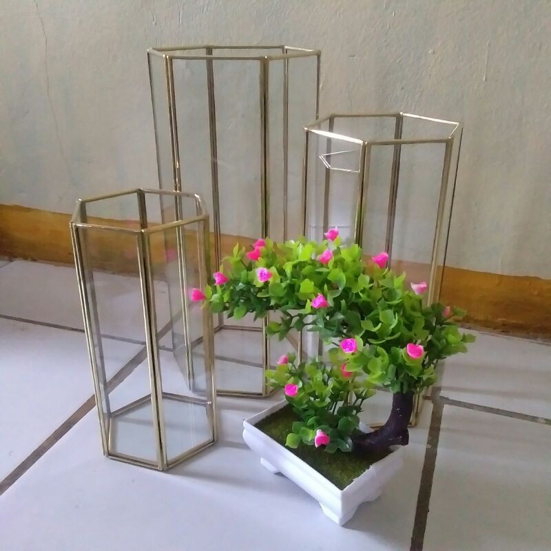 VAS  BUNGA KACA HIASAN 1 SET ISI 3 PCS (TINGGI 40,50,60 CM) AESTETHIC NORDIC RANGKAIAN ORNAMEN MEWAH
