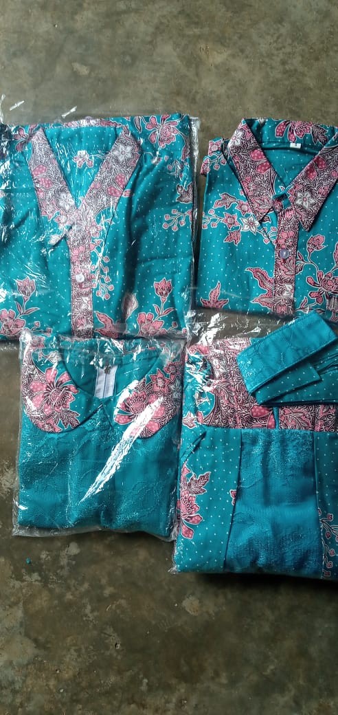 Qnunbatik Batik Keluarga/family Dress Kd Melati Dasar Warna Toska