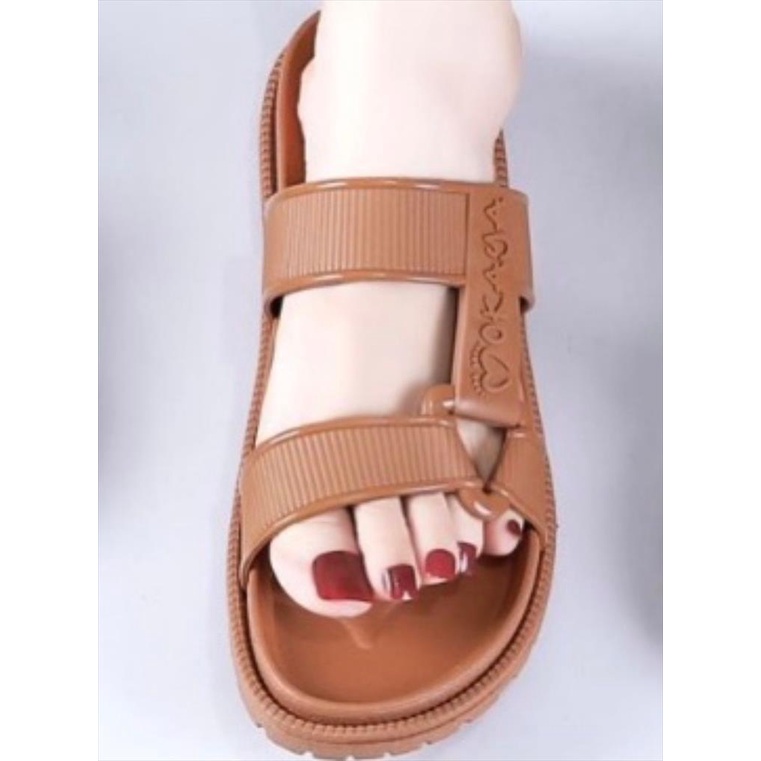 Sandal Slop Jelly Semi Gunung Sama Warna Ban Strip Mokaya Super Keren Cantik Elegant Casual Import Mokaya / Size 36-40 (2029-13/2029-B50)-Cokelat