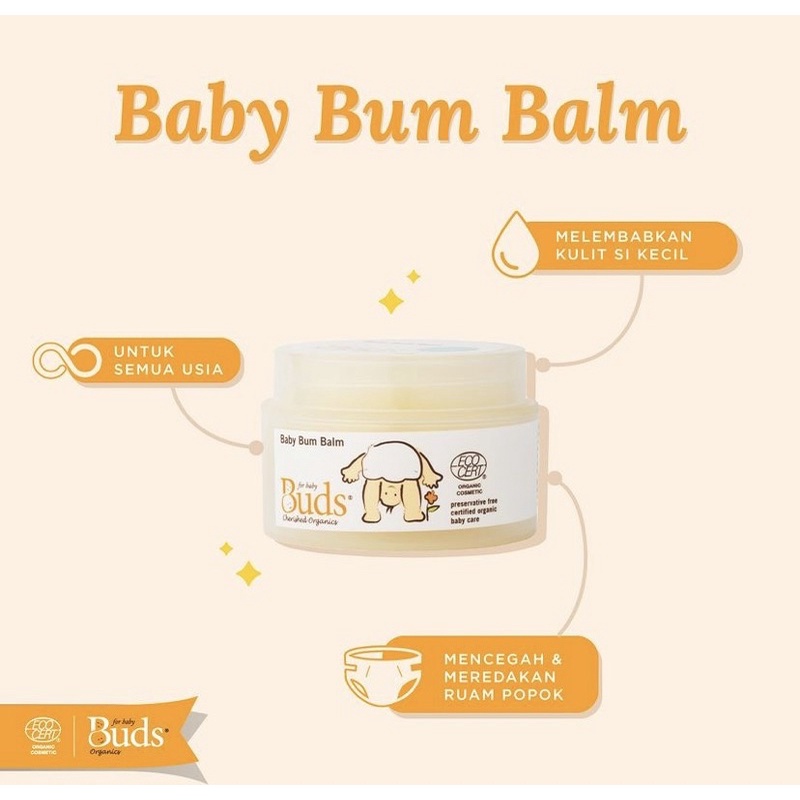 Buds organics baby bum balm - krim perawatan ruam popok bayi