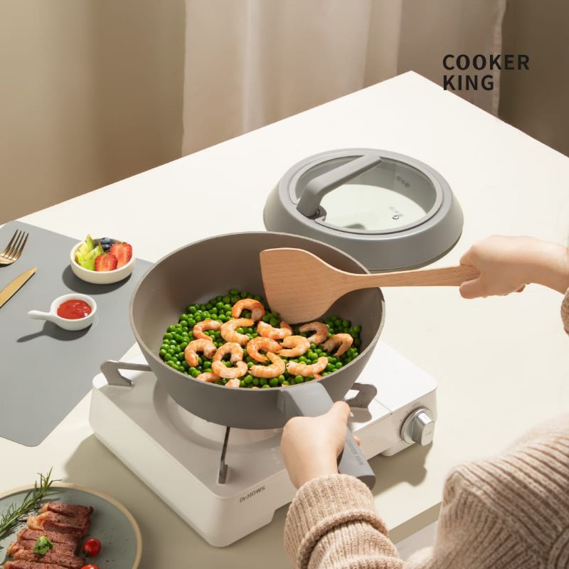 Cooker King Wok Pan Multi Fungsi Ceramic Coating Anti Lengket 28cm + Tutup + Steamer