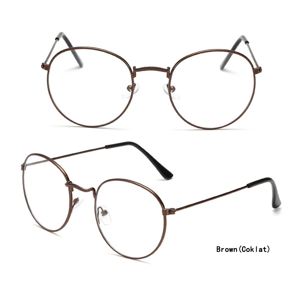 [Bayar di Tempat]Kacamata Wanita Lensa Rangka Transparan Retro Vintage Metal Frame Eyeglasses-HAILIE