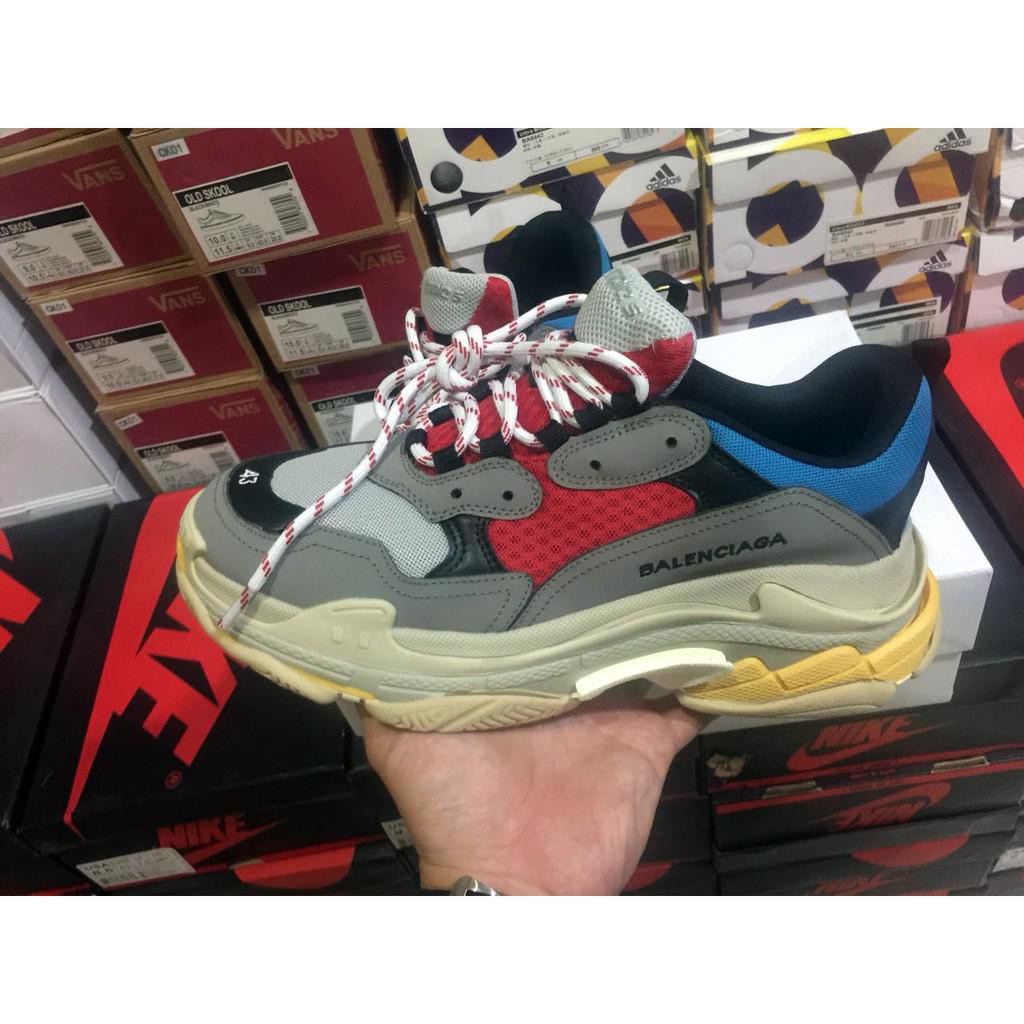 BALENCIAGA TRIPLE S GREY RED BLUE PK, REAL PIC.