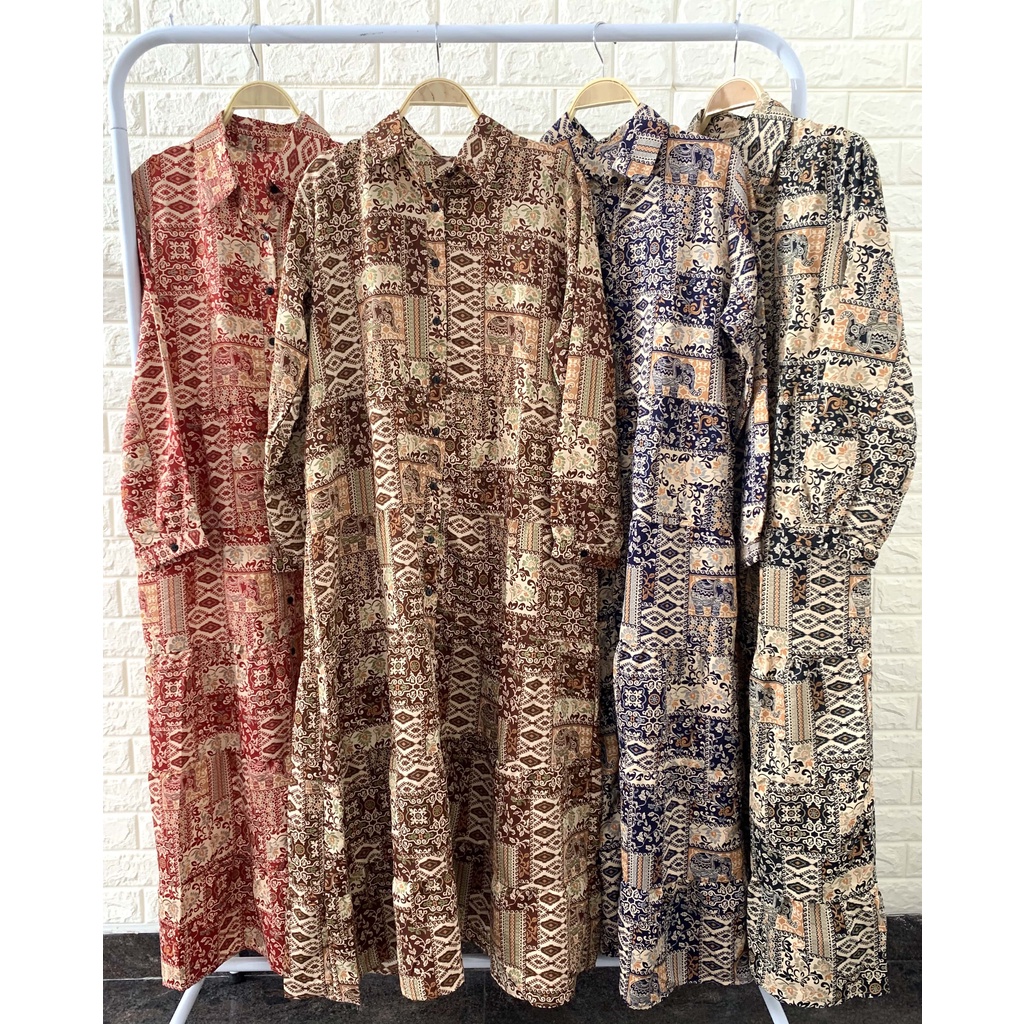 Bangkok Maxi Premium Dress / Gamis Wanita Motif Gajah