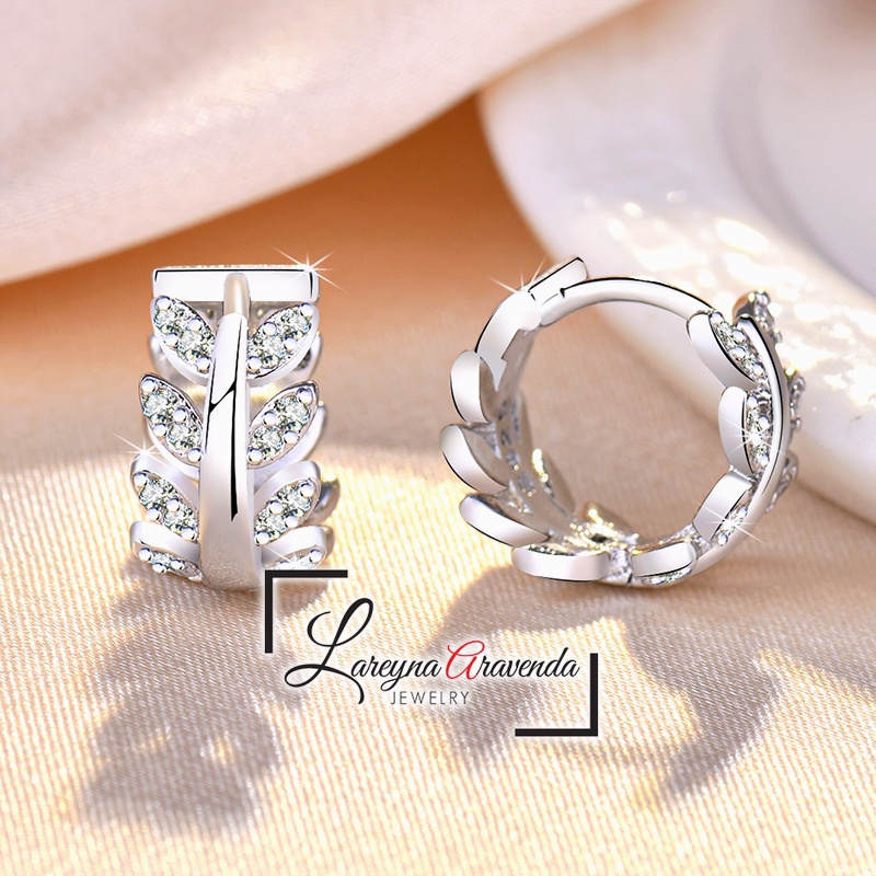 Anting Wanita Silver S925 Model Daun Kristal Crystal AT033