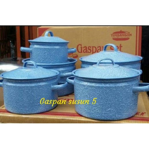 PANCI ENAMEL SENG KALENG SUSUN 5 BLURIK BLIRIK BURIK LURIK LOREK LURIK BATIK BIRU 16 - 24 CM GASPAN