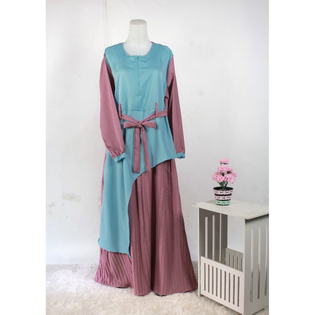 GRAGE SHOP - Gamis ITYCREPE PLISKETDHIVYA tali pinggang depan busana muslim wanita baju remaja