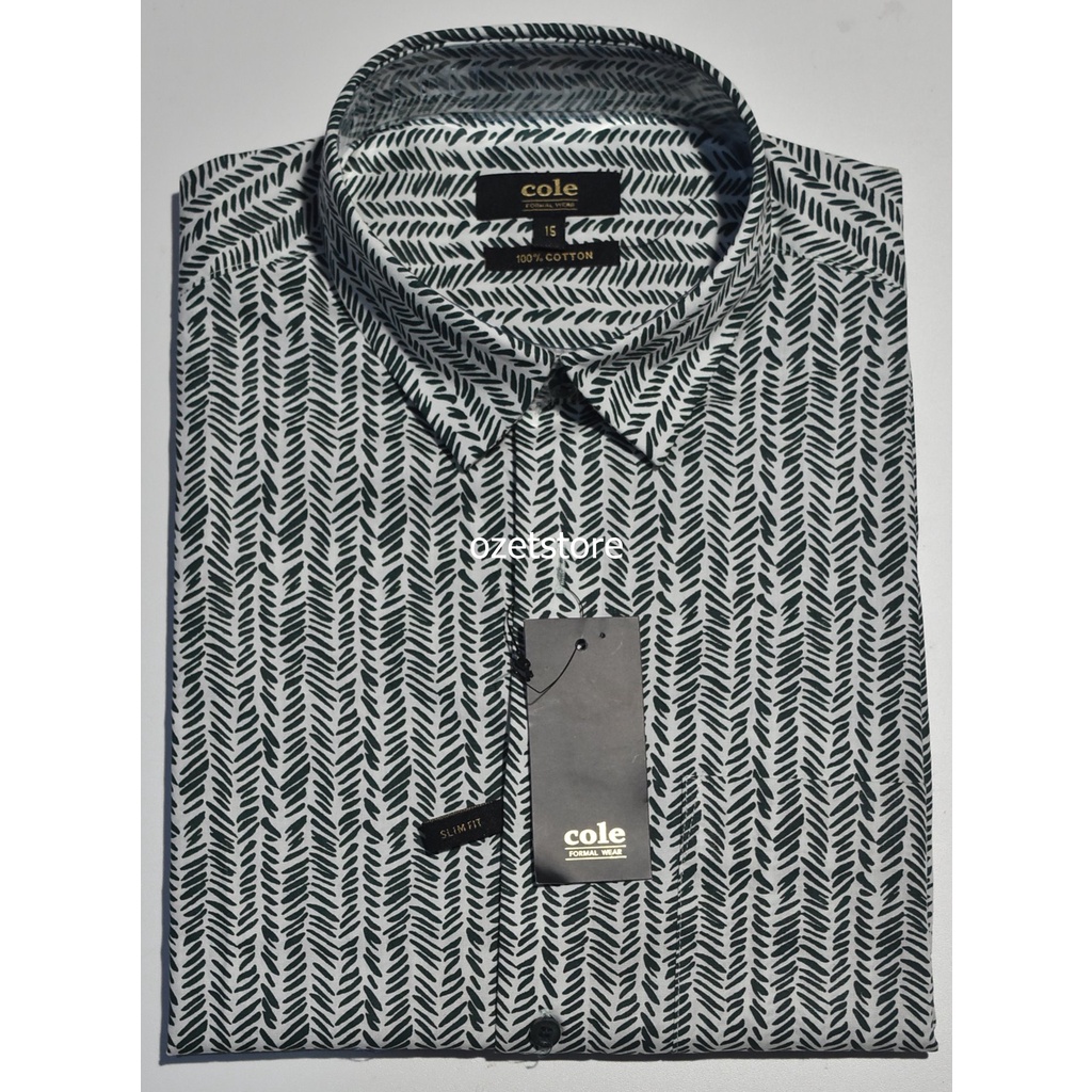 Kemeja Pria COLE Lengan Pendek Hijau Motif Slimfit KCS42 Original