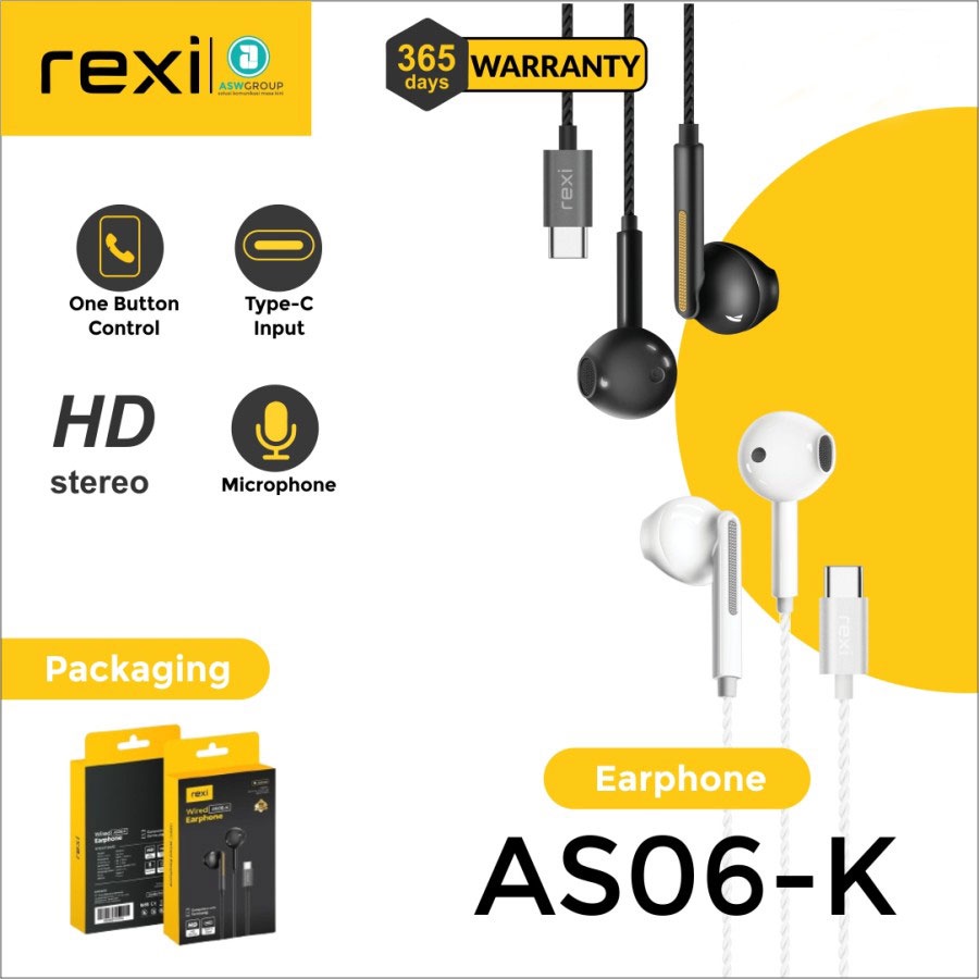 HEADSET REXI TYPE C WIRED AS06-K MICROPHONE HD