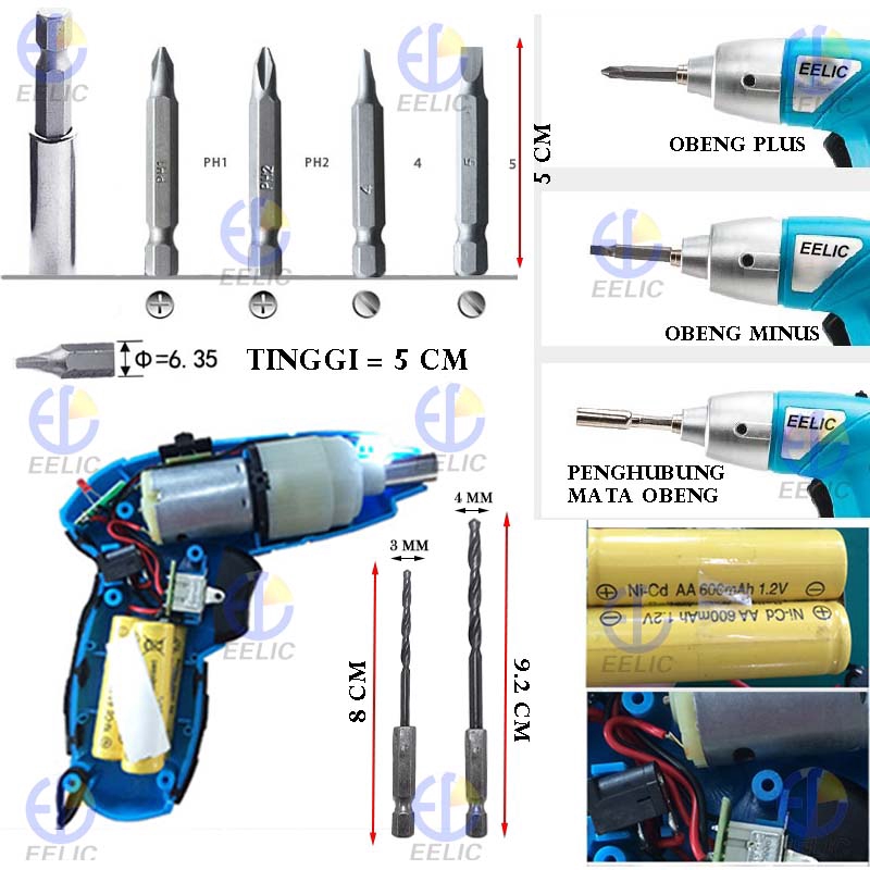 EELIC Bor Baterai Tanpa Kabel - Obeng Elektrik Cordless Screwdriver OBL-BJ1001