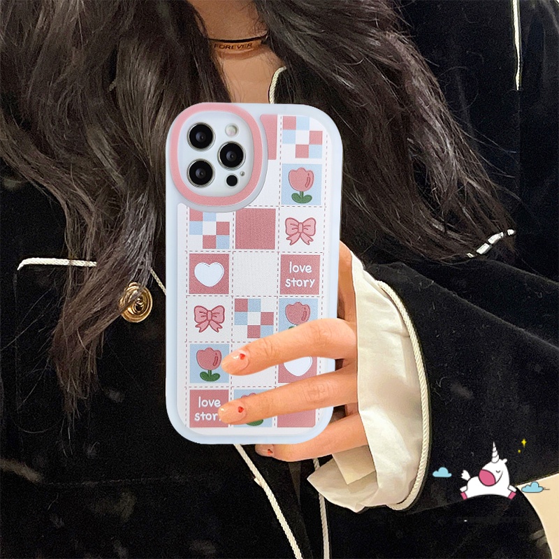 Soft Flower Case Realme C55 C15 C30 C53 8i 5 10 Pro Plus C25S C12 C21 C20A C20 C35 C31 C17 C1 C25 GT C3 5i 6i 8 7i 5S 8Pro C21Y Tahan Guncangan Cinta Hati Kotak-Kotak Lensa Oval Telepon She