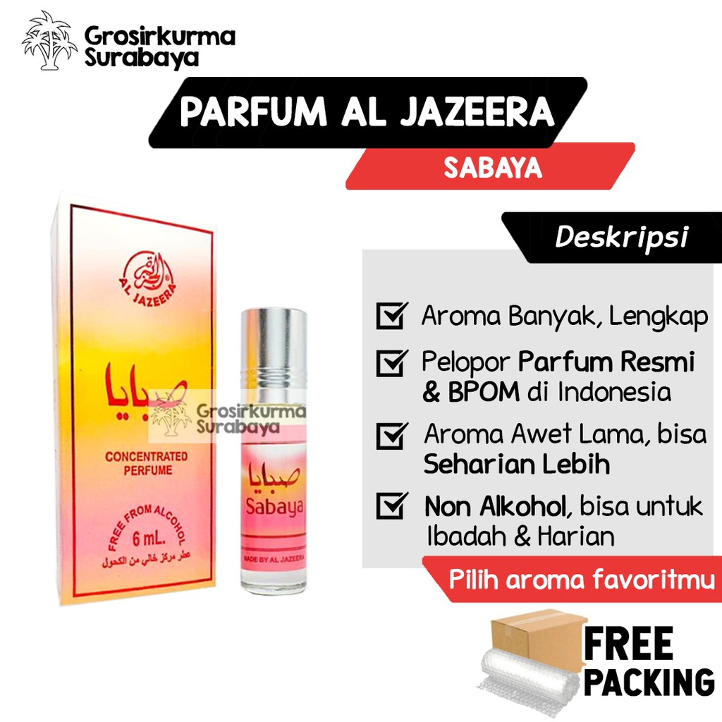 Parfum Al Jazeera SABAYA Premium 6ml BPOM Tanpa Alkohol Minyak Wangi Fresh Feminim Untuk Wanita
