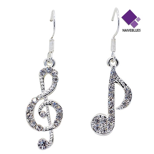 Naiveblue &gt; Anting Kait Gantung Bentuk Not Musik Warna Silver Untuk Wanita