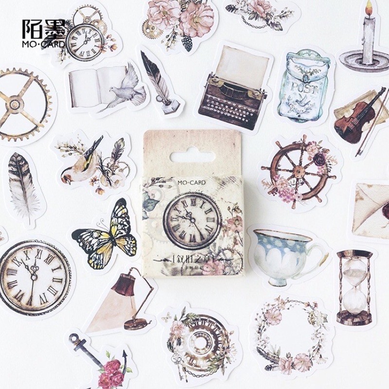 

[STATIONARY] STICKER BOX MOTIF “ABOUT TIME” DIY SCRAPBOOK ISI 45 PCS