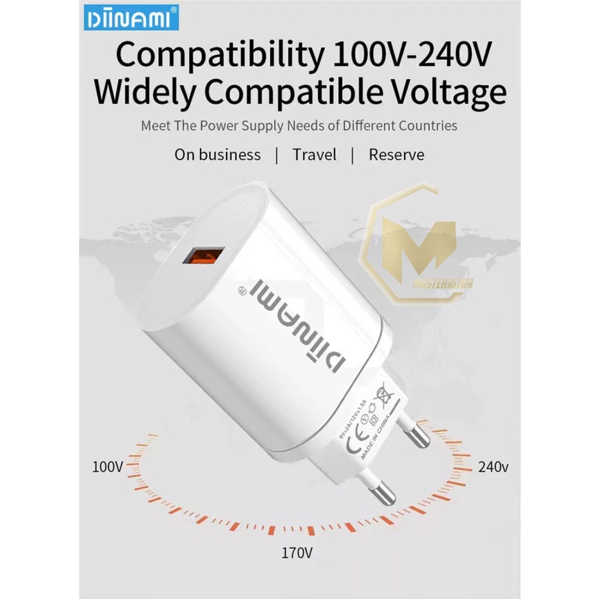 DIINAMI Adaptor Charger DM-Q1 Batok Charger Single Port Quick Charger 18W Qualcomm QC3.0 3A Output - Garansi Original Resmi 1 Tahun MA3389