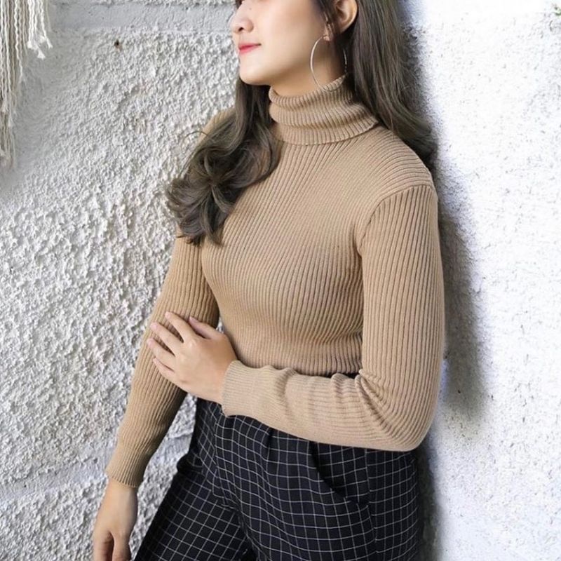 DAISY SALUR CURLY  INER RAJUT KNIT TURTLENECK POLOS WANITA