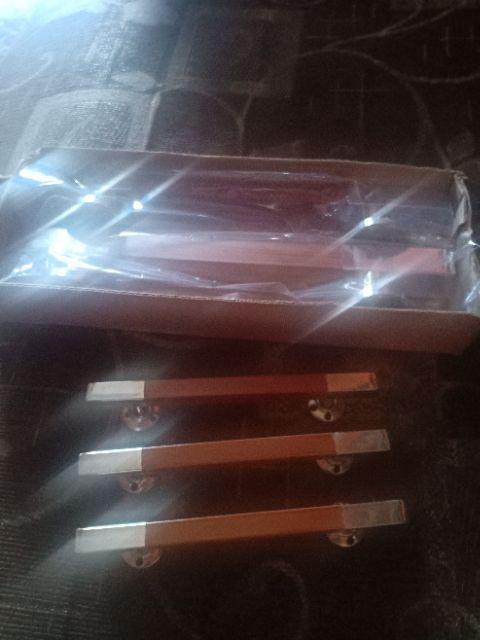 Handle Pintu Rumah Kotak 2x4 X 45 Cm Minimalis Tarikan Kayu Gagang Kunci Natural Coklat Ful Stainles