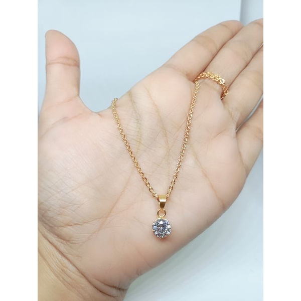 kalung nori ukir+liontin solitaire mp 1/ kalung perak asli silver 925 lapis emas/ kalung fashion