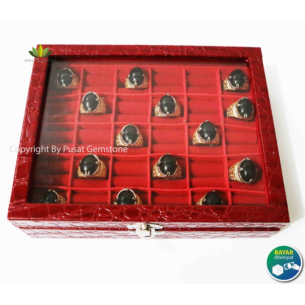 Kotak Cincin Batu Akik/Permata Box Kaca 30 Slot Premium