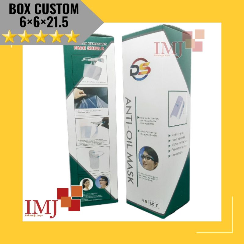 

BOX CUSTOM PACKAGING 6×6×21,5 KARDUS PARFUM DUS FACE SHIELD