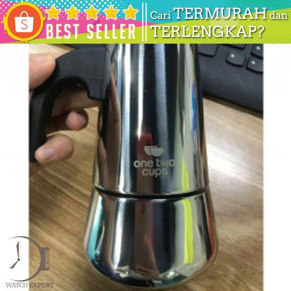 OneTwoCups Espresso Coffee Maker Moka Pot Teko Stovetop Filter 100ml 2 Cup - Z21 - Silver