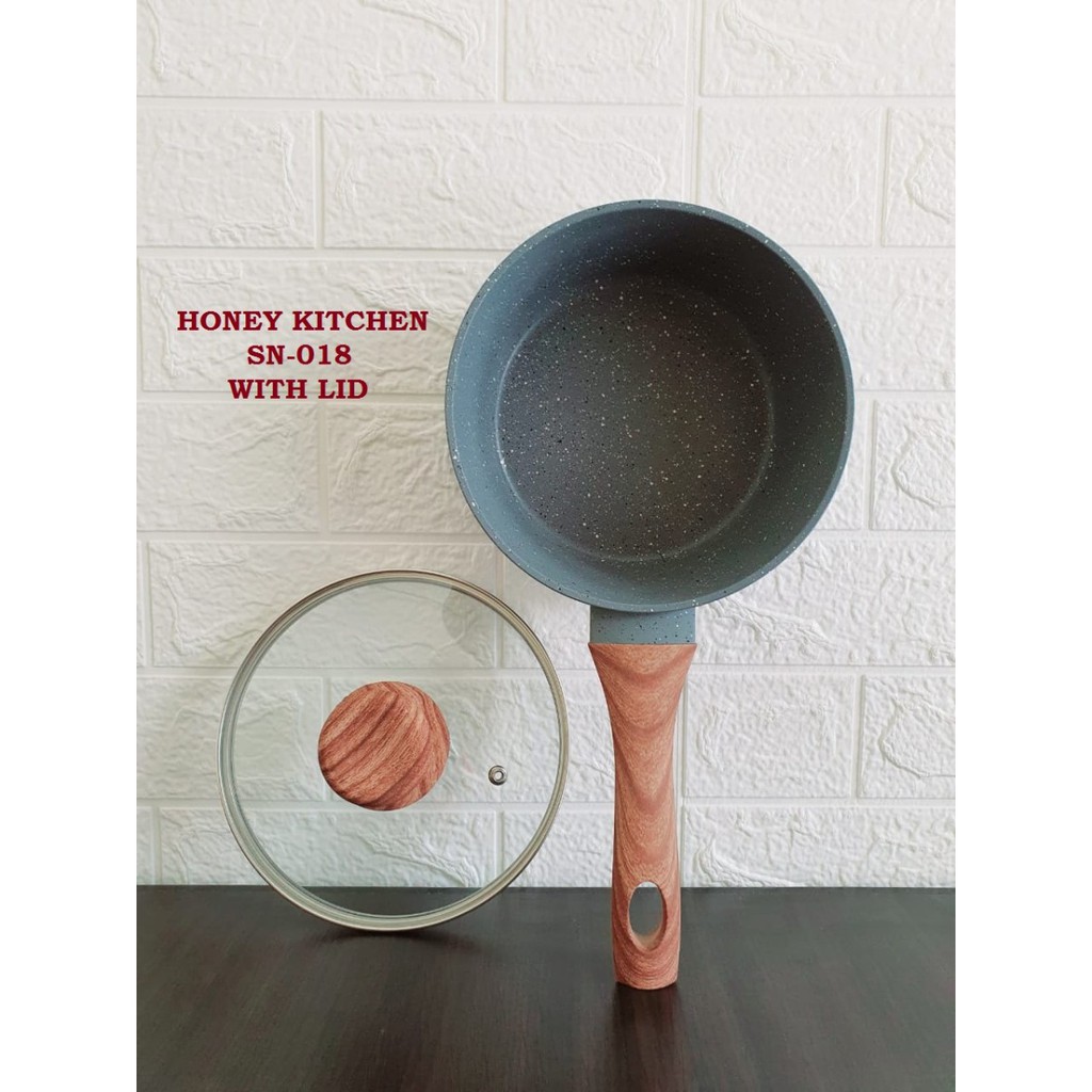 HONEY KITCHEN SN-018 Sauce Marble Pan 18cm LID Tutup Kaca Anti Lengket