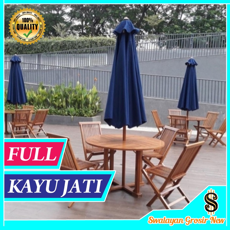 Tenda Meja Payung Taman Cafe Pantai dan Hotel Outdoor Kayu Jati Full Set Outdoor