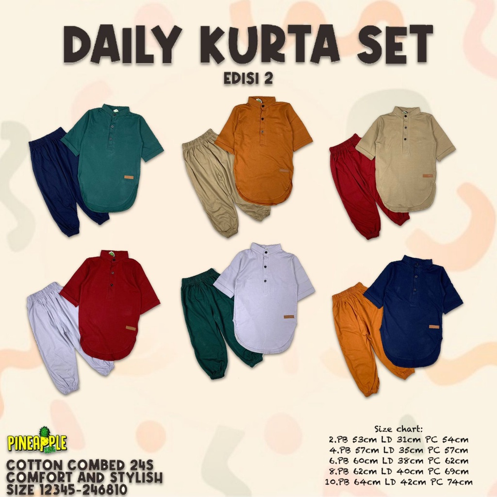 Daily Kurta Set ED.2  Pineapple Original Koko Anak Super Premium Best Seller