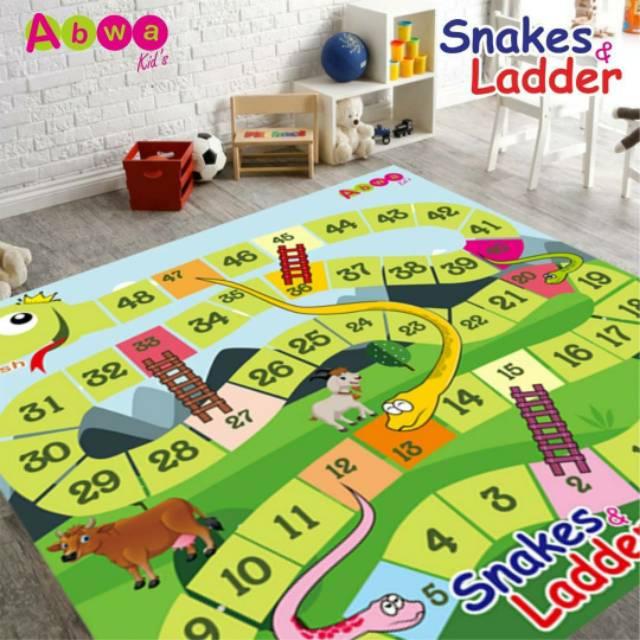 Ular Tangga Raksasa, Playmat Snakes & Laders Jumbo, Karpet Bermain Ular Tangga Uk. 2x2m Abwakids