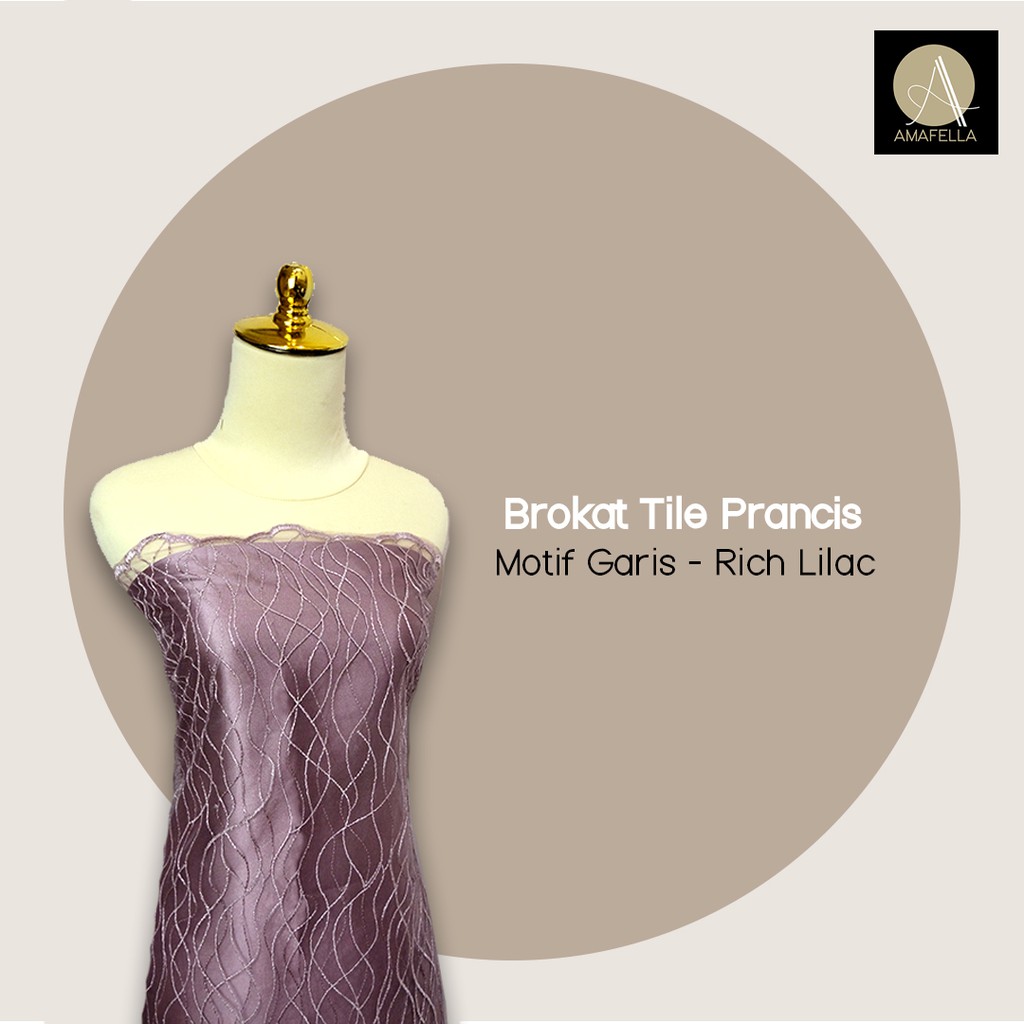 1/2 meter Kain Brokat Tile Prancis Bahan Kebaya Motif Garis Ungu Rich Lilac