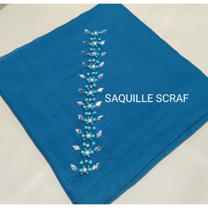 segiempat bella square payet mutiara permata/jilbab segiempat bella square bando payet/hijab bella-BIRU TOSKA