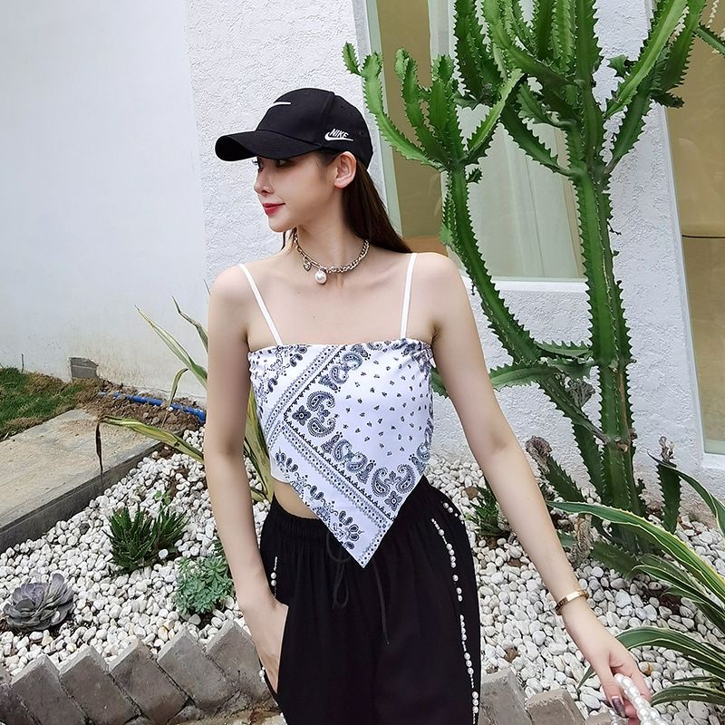 Smile Tank Top model Crop Top Motif Hailey Scarf Wanita Import 1055-2