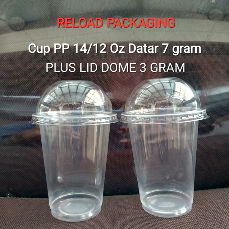 

Isi 50pcs Gelas Plastik PP 12oz 14oz Plastic Cup PP 12 oz / 14 oz PLUS TUTUP CEMBUNG LID DOME DATAR