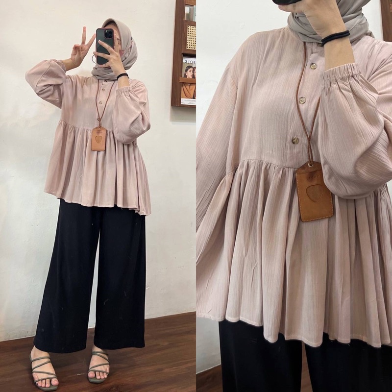 ARINA BLOUSE KATUN RAYON CRINKLE / BLOUSE MUSLIM WANITA / RANIA BLOUSE BUSUI FRIENDLY