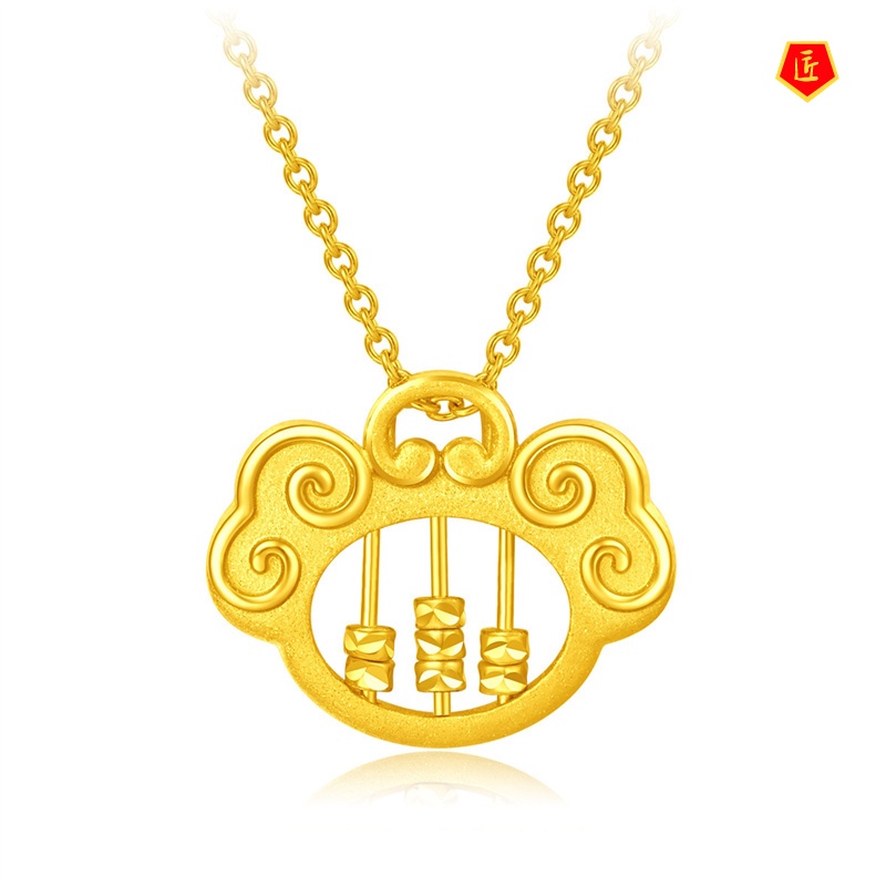 [Ready Stock]3D Golden Abacus Lock of Good Wishes Necklace Creative Fashion