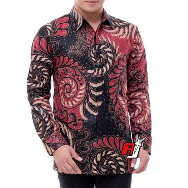 kemeja batik merah maron