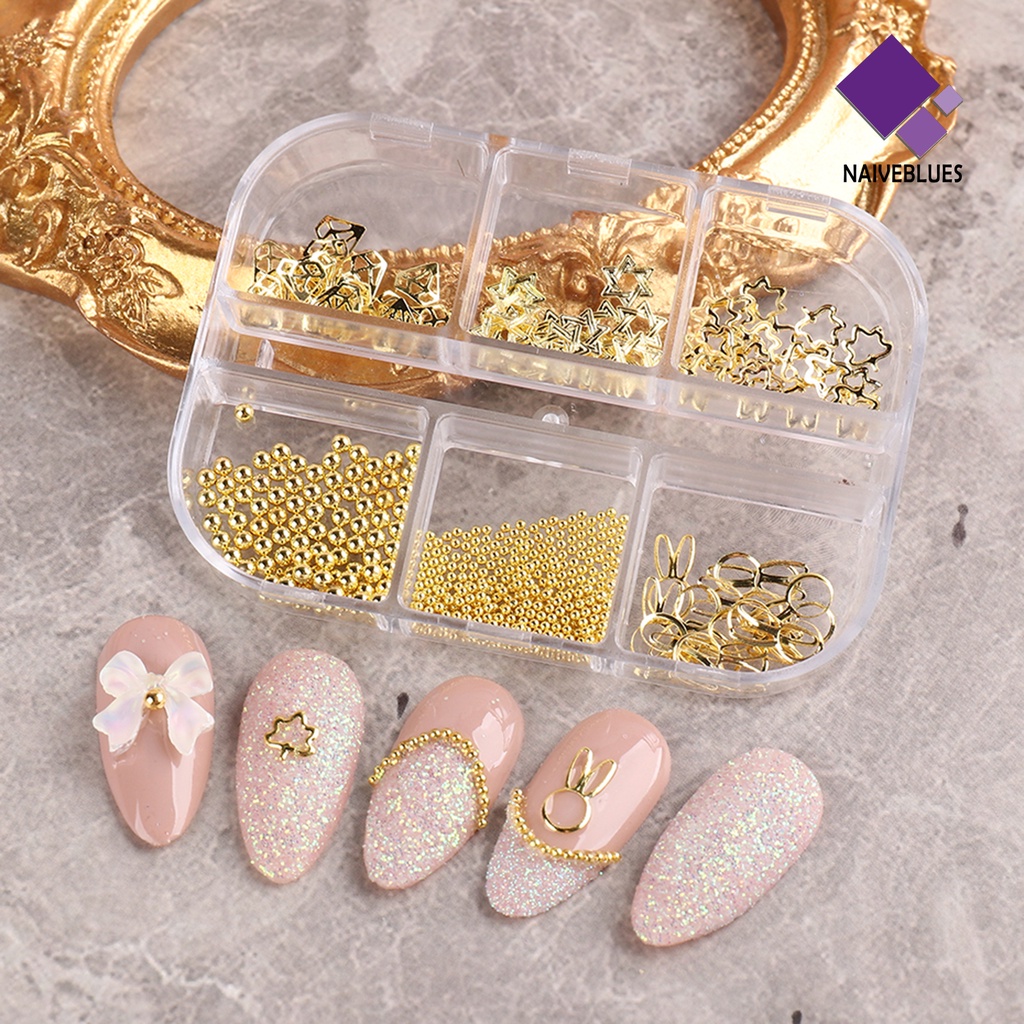 Naiveblue Charms Manik-Manik Baja Bentuk Bintang Hollow 3D Untuk Dekorasi Nail Art DIY