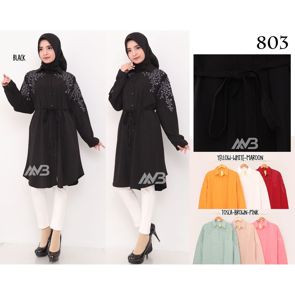 BHO - 803 Tunik VIRGINE Kemeja Wanita Hitam Bordir Jumbo 3L XXXL LD 112 cm PJ 96 cm / Tunik Kemeja B